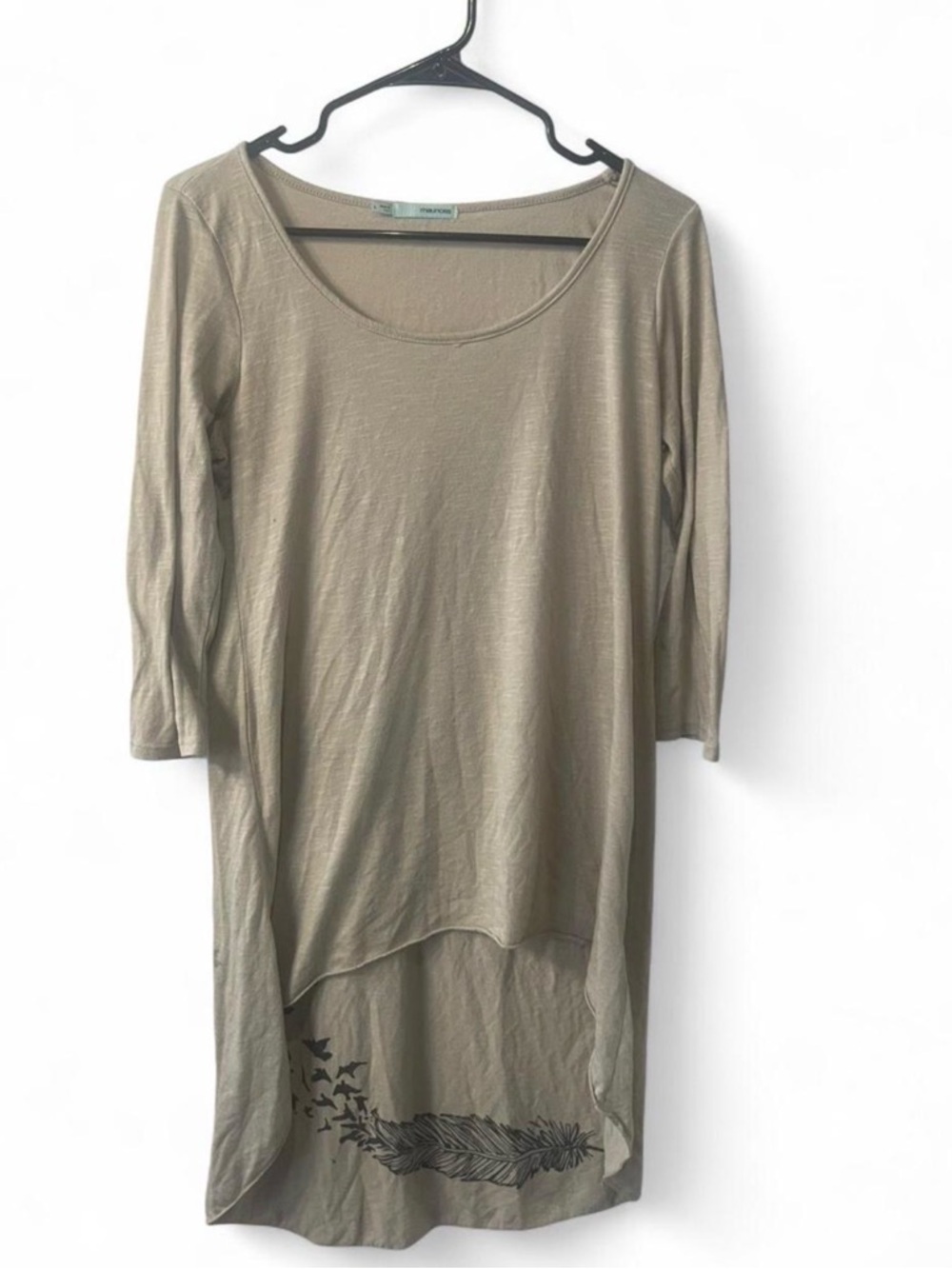 Maurices Olive Taupe Scoop Neck Tunic with Hem Print
